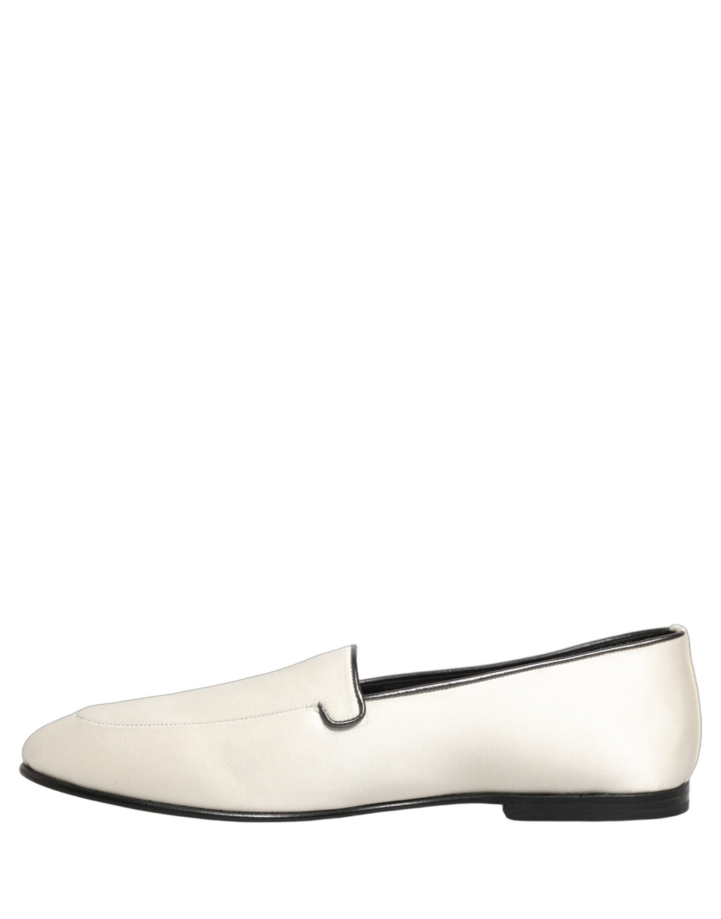 Dolce & Gabbana White Satin Logo Slip On Flats Loafers Shoes