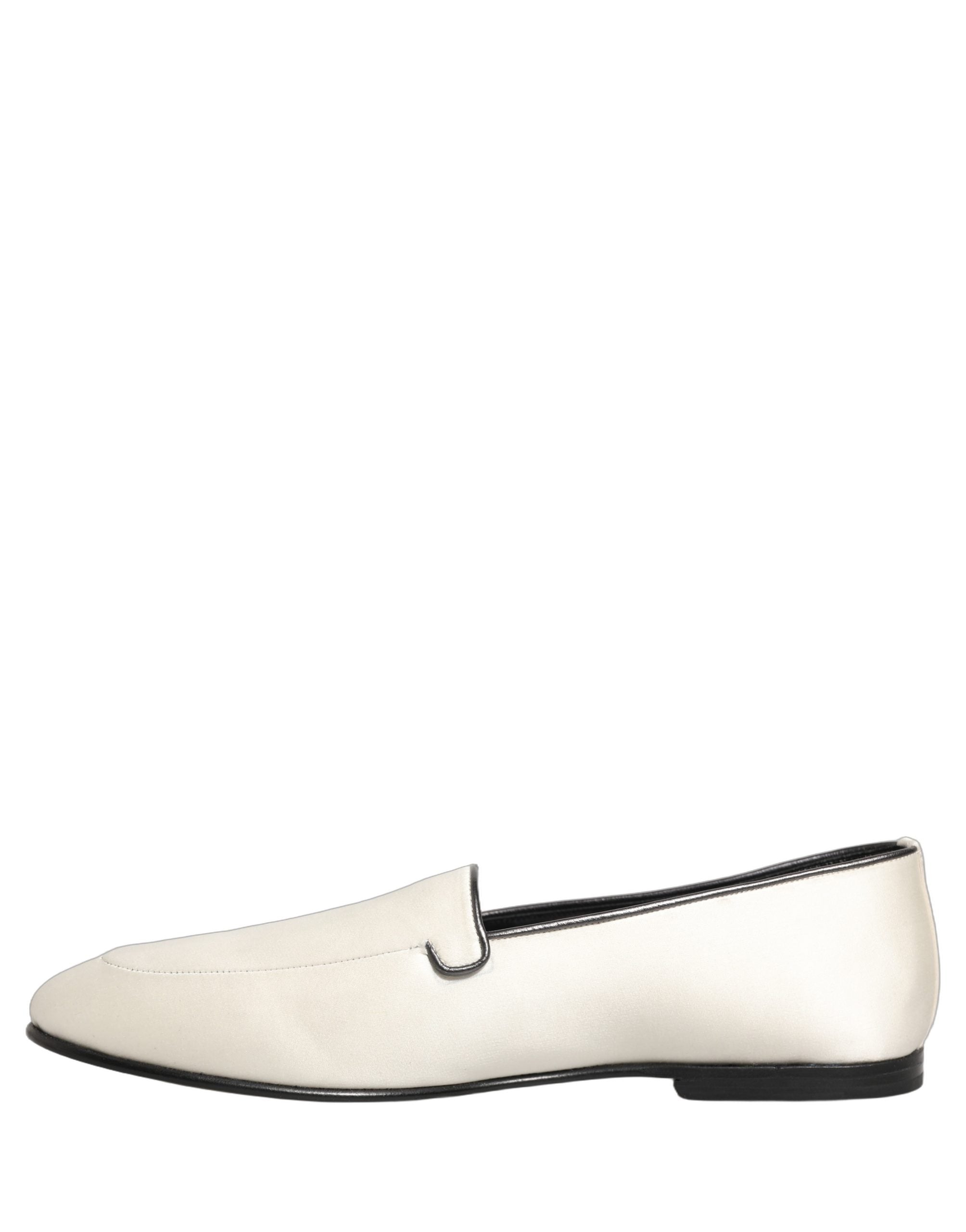 Dolce & Gabbana White Satin Logo Slip On Flats Loafers Shoes