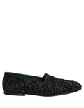 Dolce & Gabbana Black Velvet Embroidered Dress Loafers Shoes