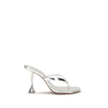 Amina Muaddi Silver Calf Leather Bos Taurus Stiletto Heel Sandals