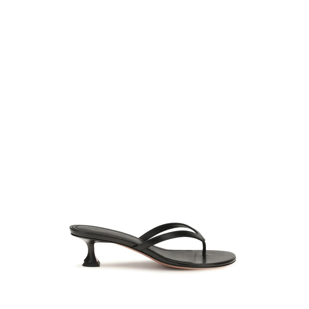 Amina Muaddi Black Lamb Ovis Aries Aries Flat Sandals