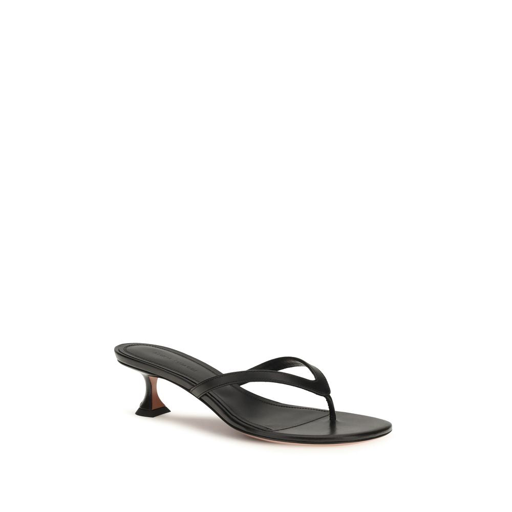 Amina Muaddi Black Lamb Ovis Aries Aries Flat Sandals