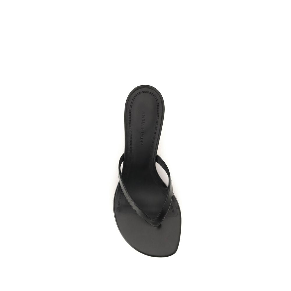 Amina Muaddi Black Lamb Ovis Aries Aries Flat Sandals