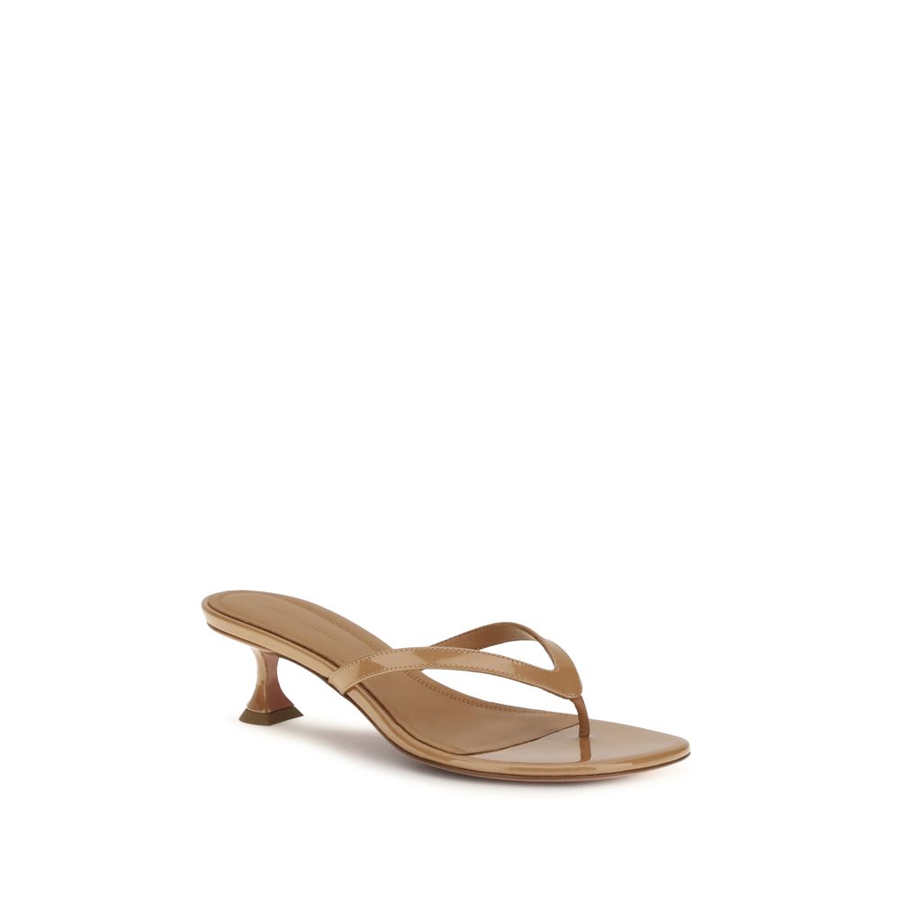 Amina Muaddi Beige Calf Leather Bos Taurus Flat Sandals