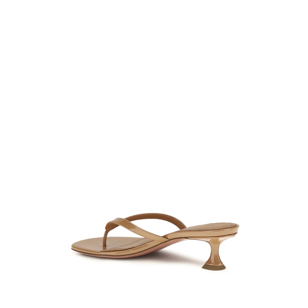 Amina Muaddi Beige Calf Leather Bos Taurus Flat Sandals