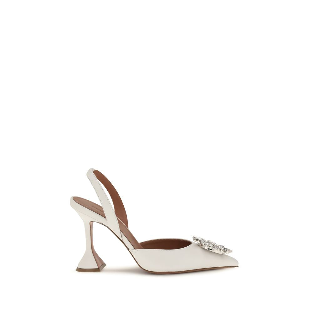 Amina Muaddi White Calf Leather Bos Taurus High Heel Pumps