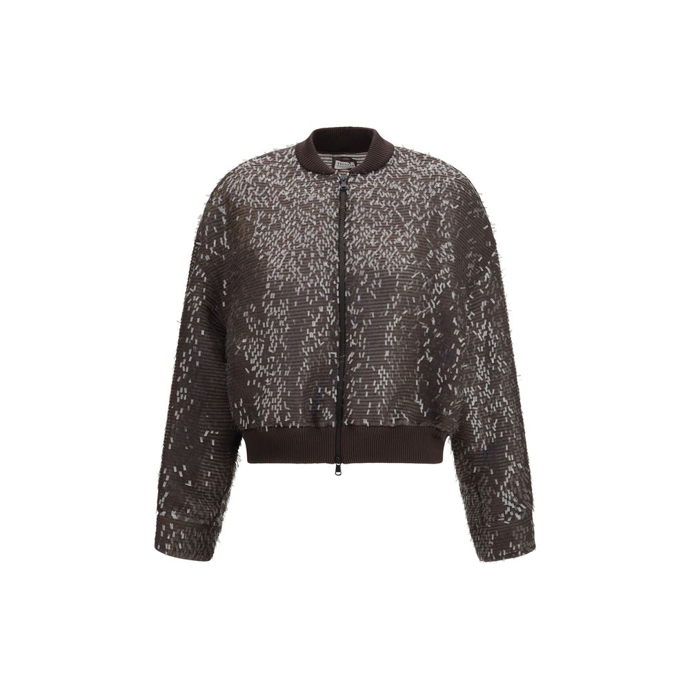Brunello Cucinelli Brown Silk Bomber