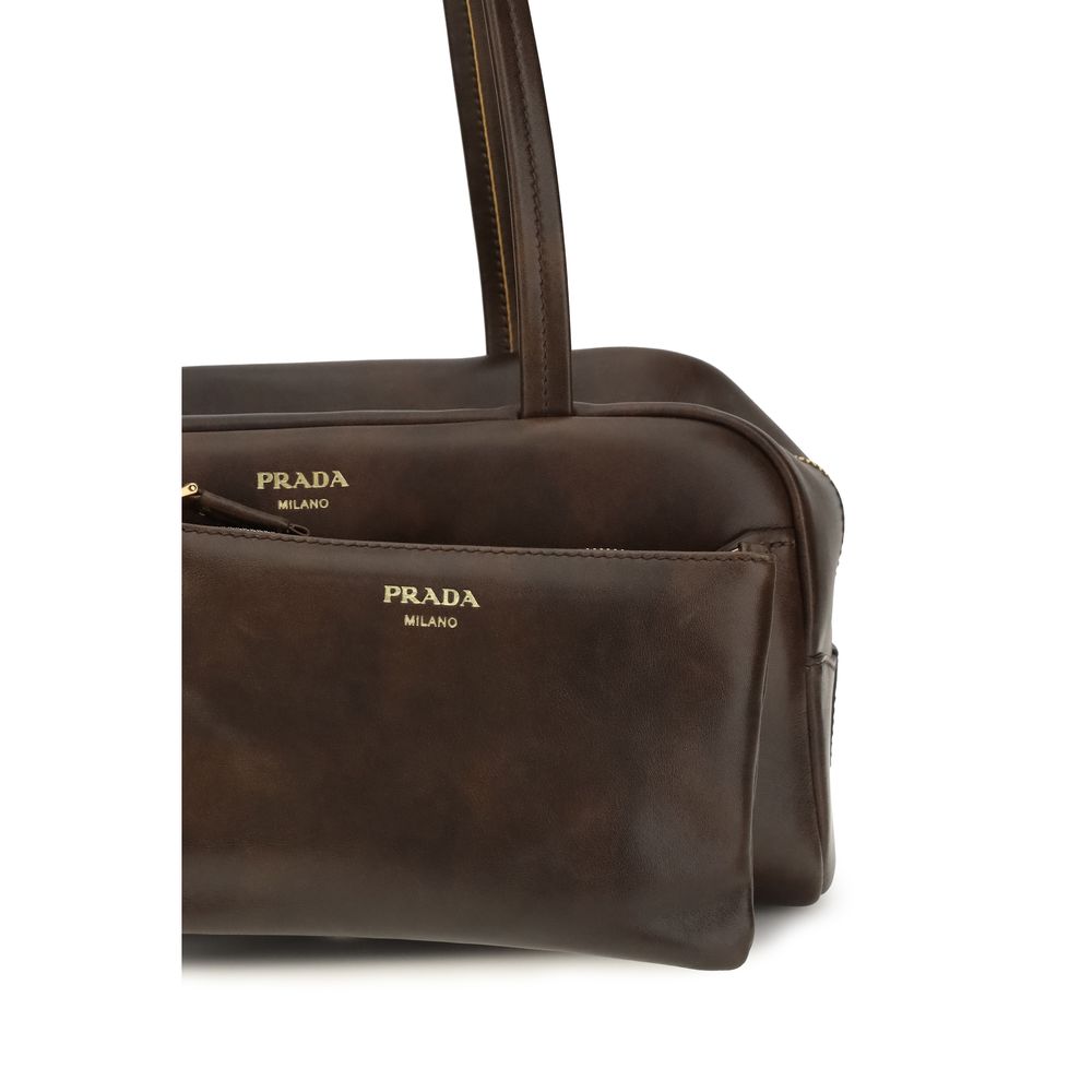 Prada Brown Calf Leather Bos Taurus Shoulder Bag