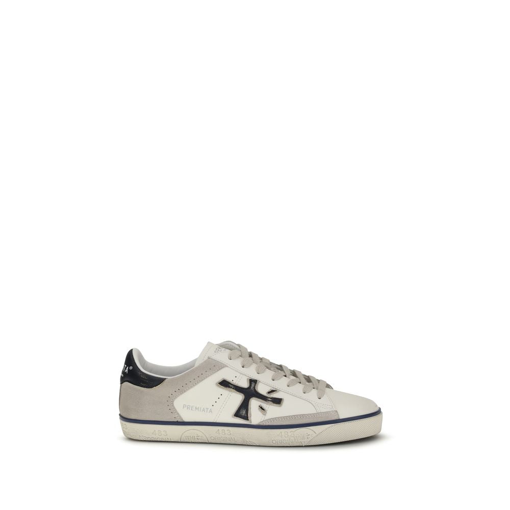 Premiata White Calf Leather Bos Taurus Low Top Sneakers