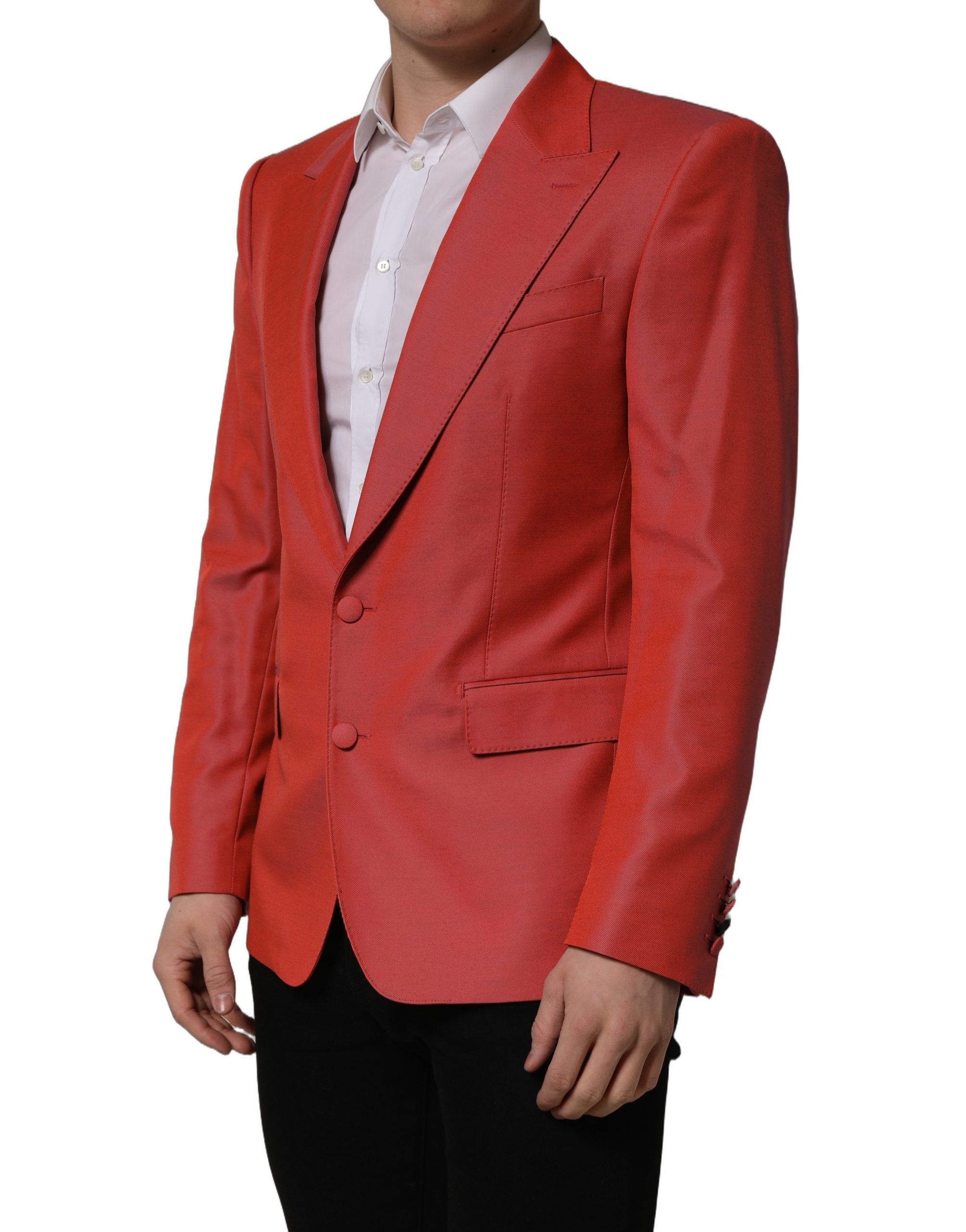 Dolce & Gabbana Red Wool Single Breasted Men Blazer Jacket