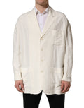Dolce & Gabbana Off White Flax Single Breasted Blazer Jacket