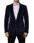 Dolce & Gabbana Blue Velvet Single Breasted Blazer Jacket