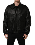 Dolce & Gabbana Black Leather Full Zip Men Biker Jacket