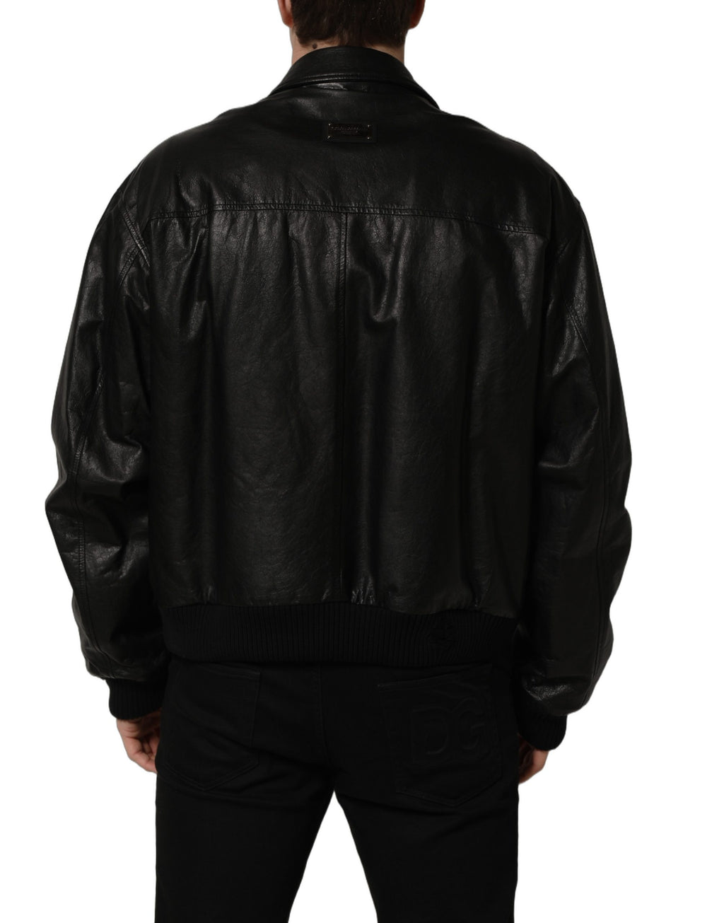 Dolce & Gabbana Black Leather Full Zip Men Biker Jacket