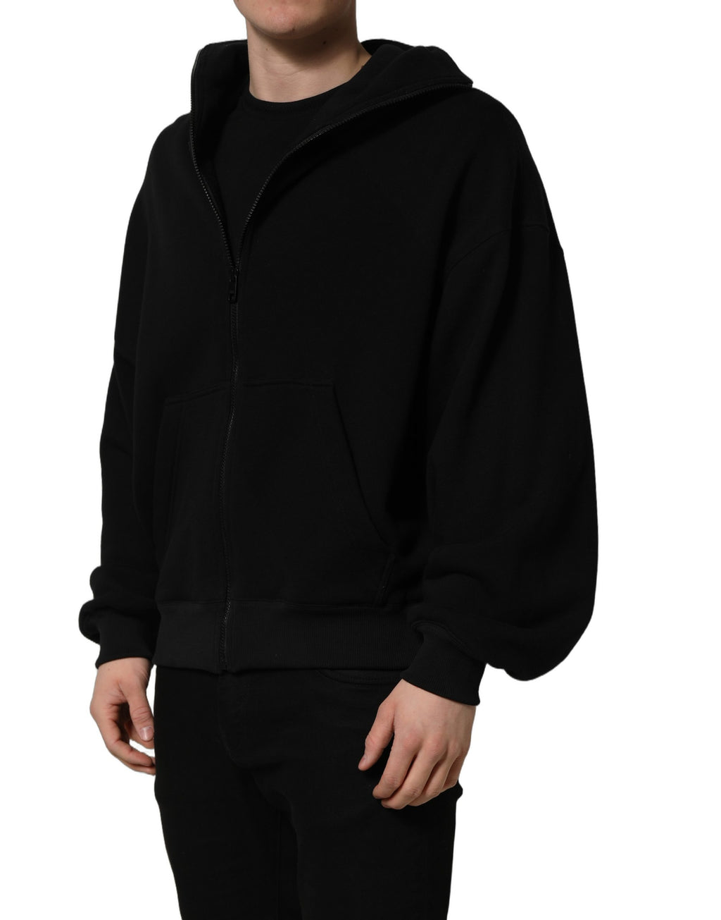 Dolce & Gabbana Black Cotton Men Hooded FullZip Bomber Jacket