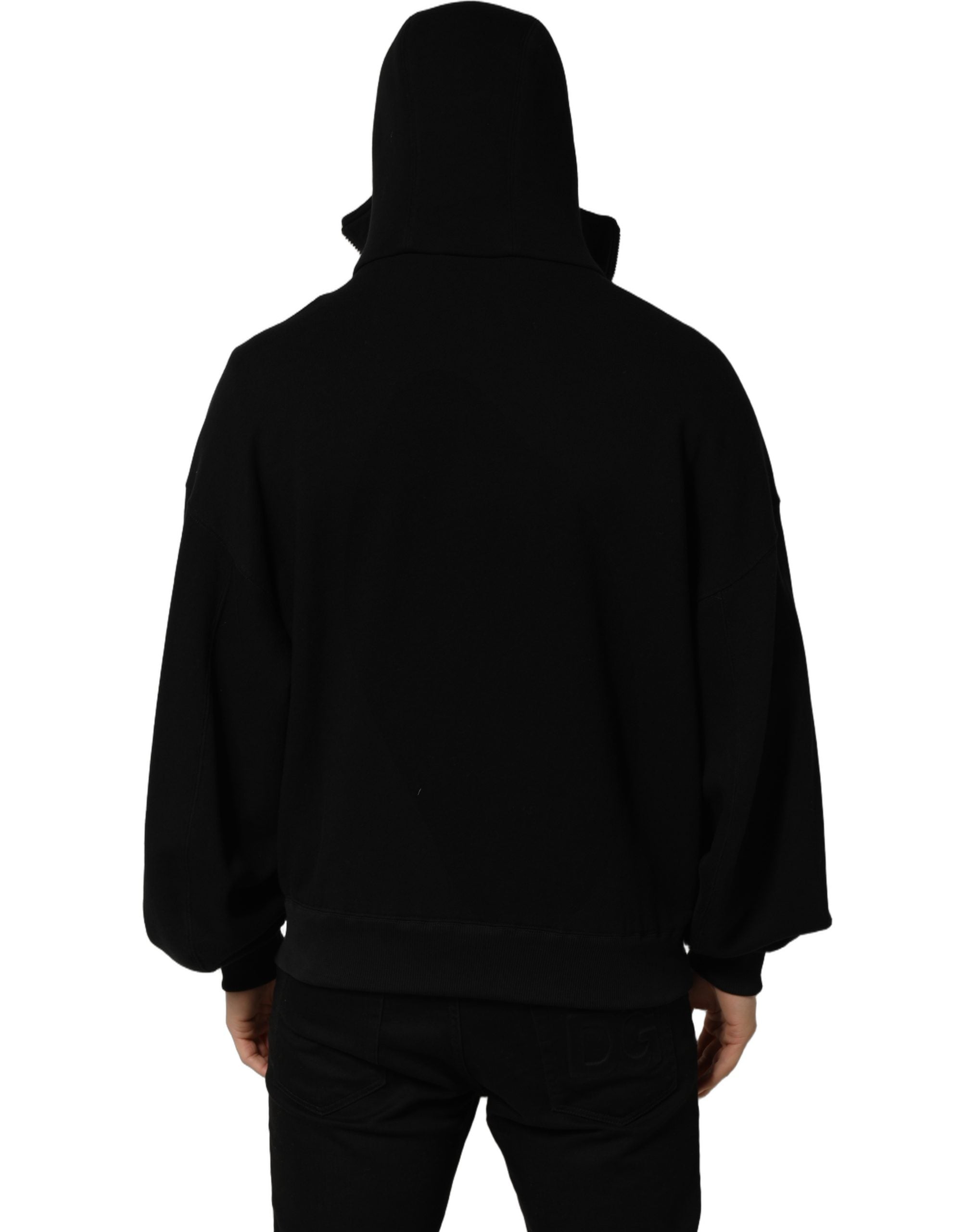 Dolce & Gabbana Black Cotton Men Hooded FullZip Bomber Jacket