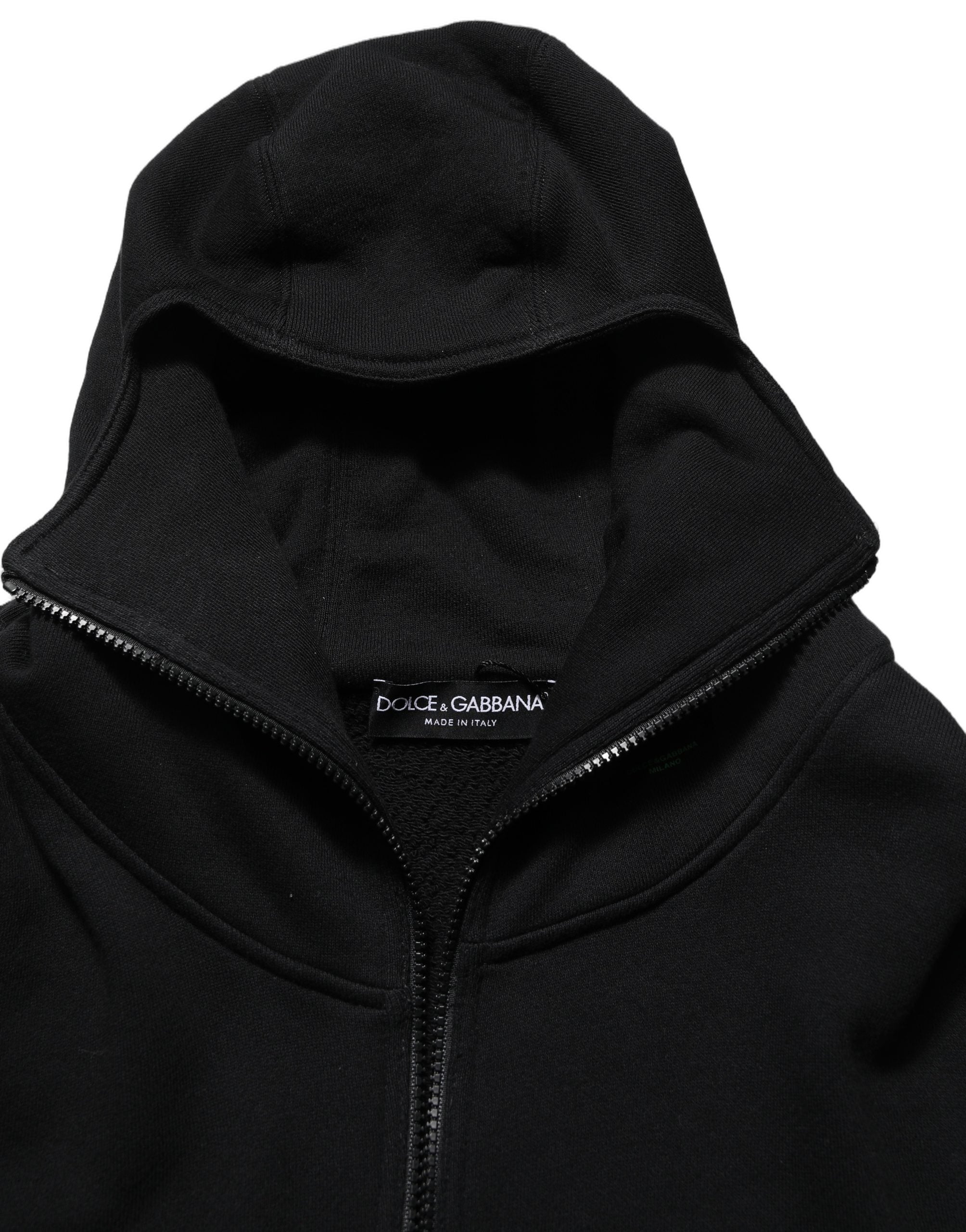 Dolce & Gabbana Black Cotton Men Hooded FullZip Bomber Jacket