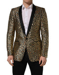 Dolce & Gabbana Gold Leopard Single Breasted Men Coat Jacket