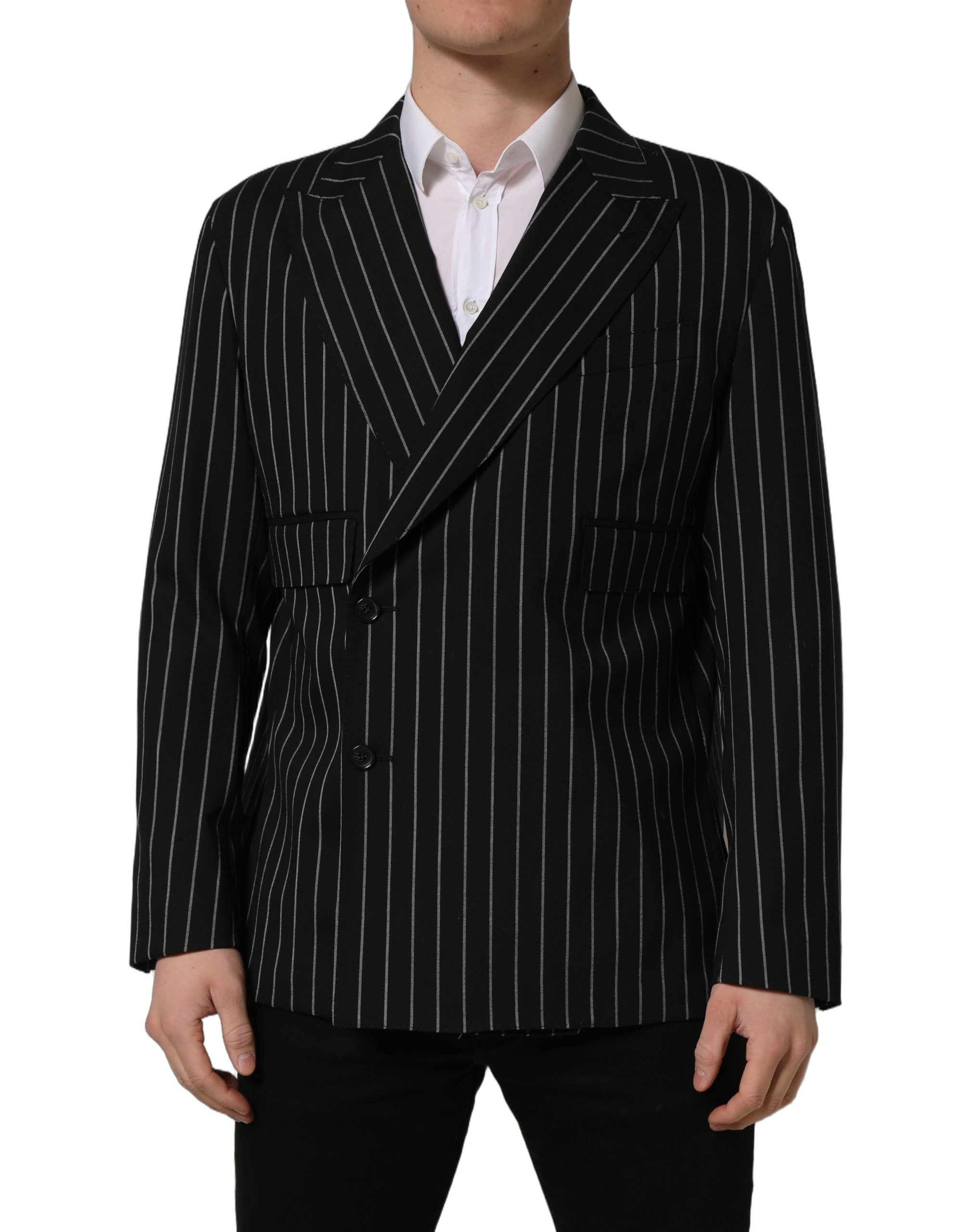 Dolce & Gabbana Dark Gray Stripes Wool Double Breasted Jacket