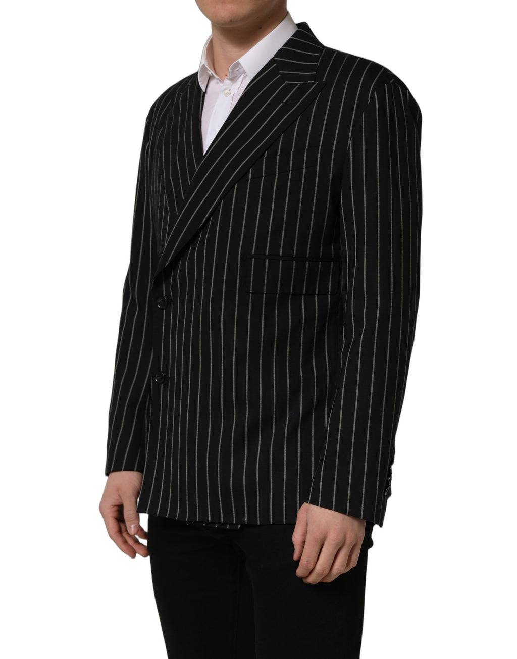 Dolce & Gabbana Dark Gray Stripes Wool Double Breasted Jacket