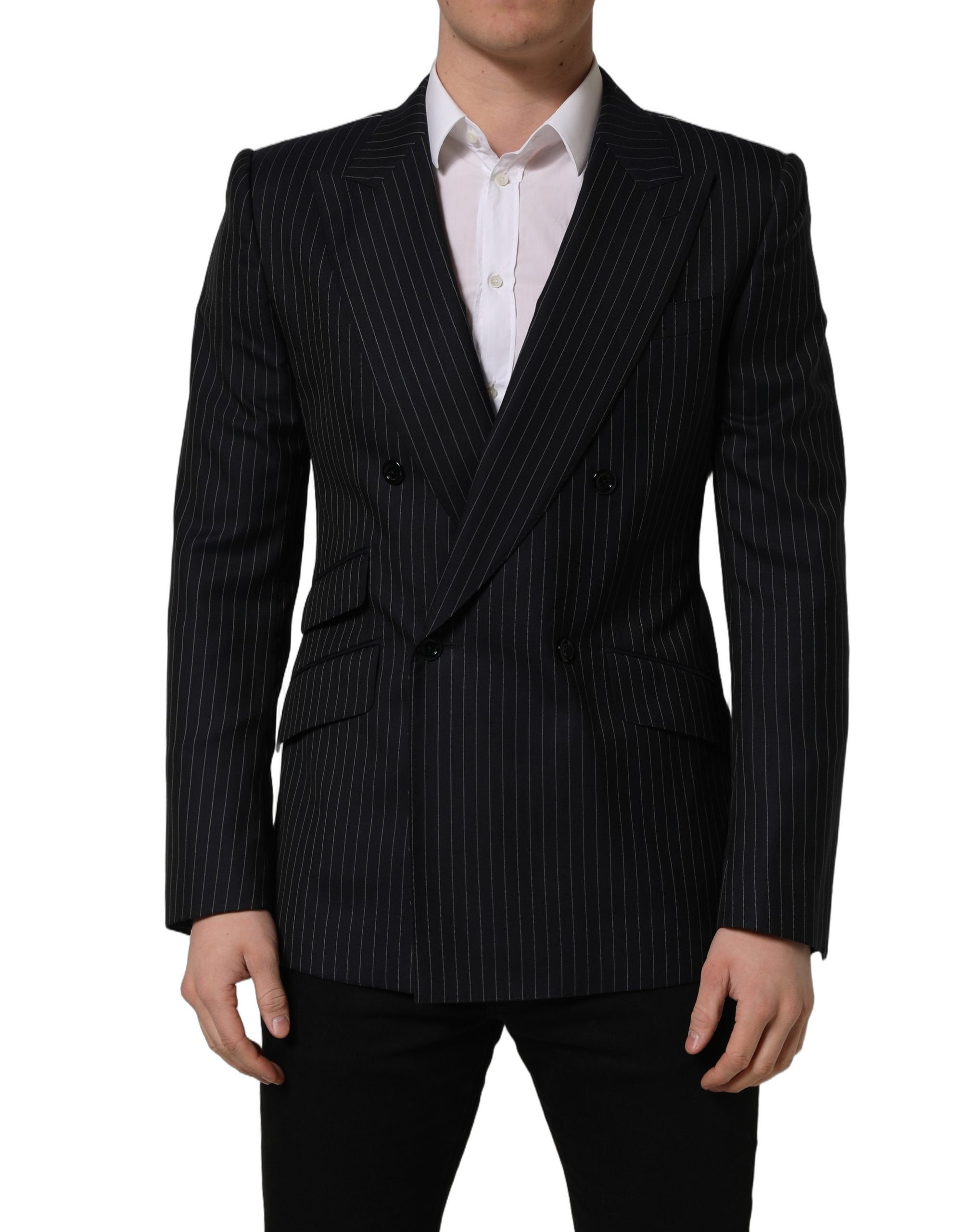 Dolce & Gabbana Dark Gray Stripes Wool Double Breasted Jacket