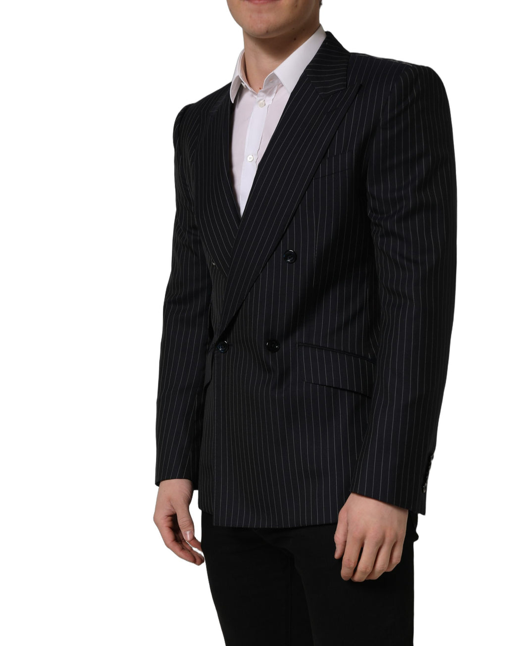 Dolce & Gabbana Dark Gray Stripes Wool Double Breasted Jacket