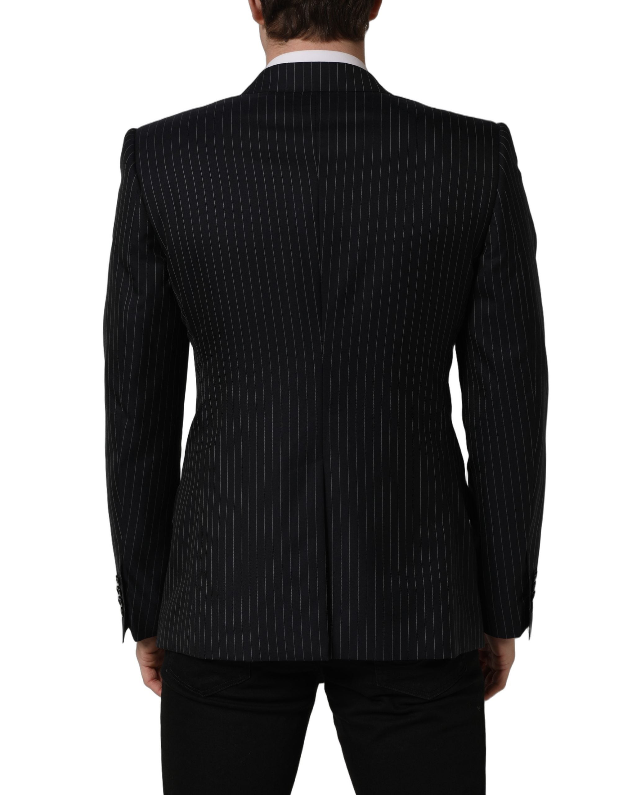 Dolce & Gabbana Dark Gray Stripes Wool Double Breasted Jacket