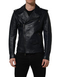 Dolce & Gabbana Black Leather Men Biker Coat Goatskin Jacket