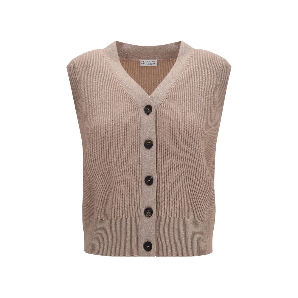 Brunello Cucinelli Beige Cashmere Sleeveles Sweater