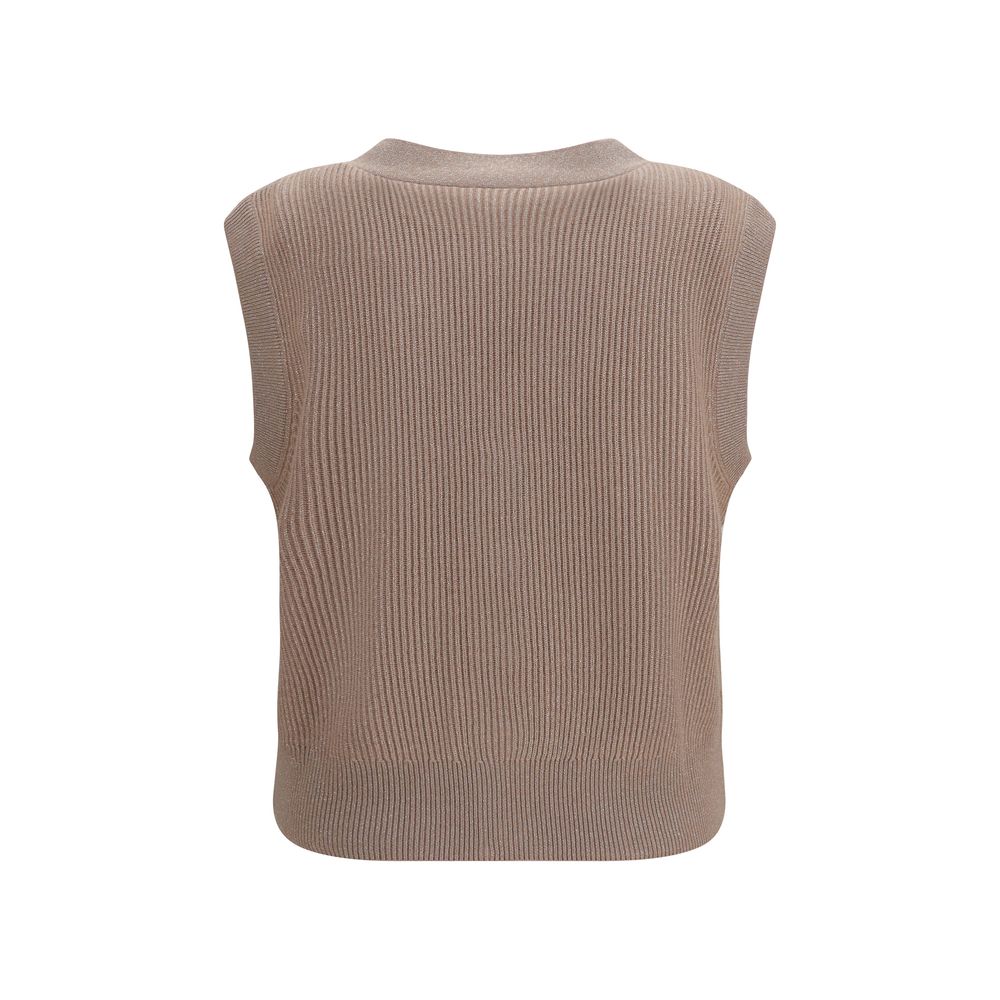Brunello Cucinelli Beige Cashmere Sleeveles Sweater