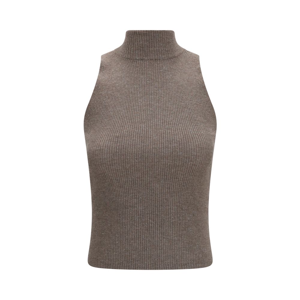 Brunello Cucinelli Brown Cashmere Sleeveless Jacket
