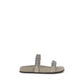 Brunello Cucinelli Gray Calf Leather Bos Taurus Flat Sandals