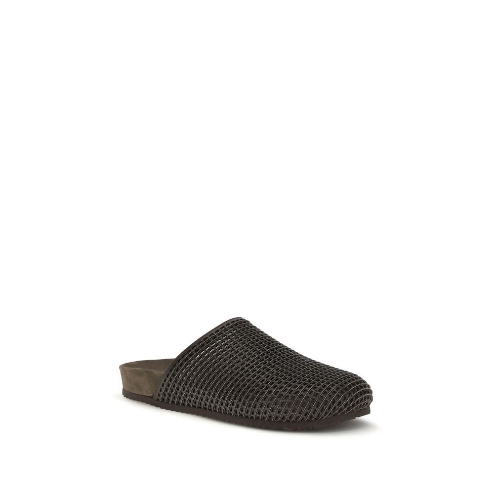 Brunello Cucinelli Brown Calf Leather Bos Taurus Slides