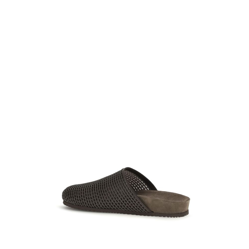 Brunello Cucinelli Brown Calf Leather Bos Taurus Slides