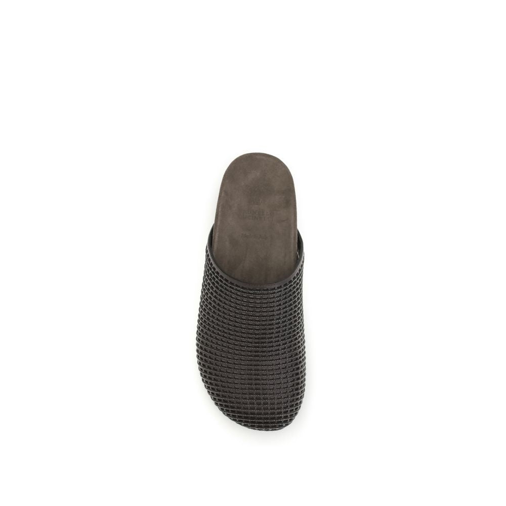 Brunello Cucinelli Brown Calf Leather Bos Taurus Slides