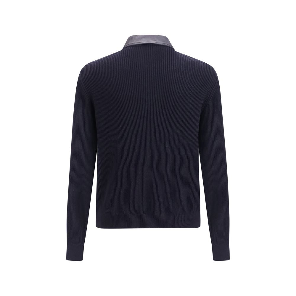 Brunello Cucinelli Blue Calf Leather Bos Taurus Leather Jacket