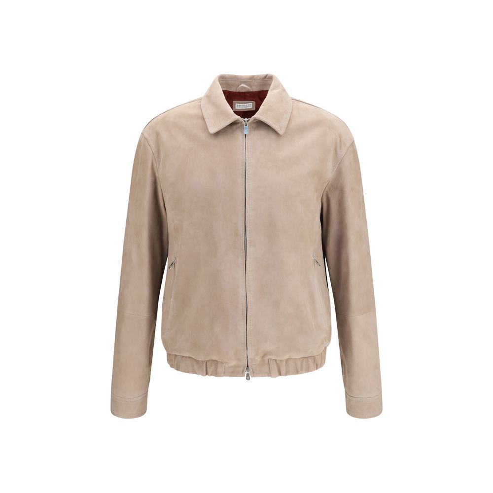 Brunello Cucinelli Beige Calf Leather Bos Taurus Leather Jacket