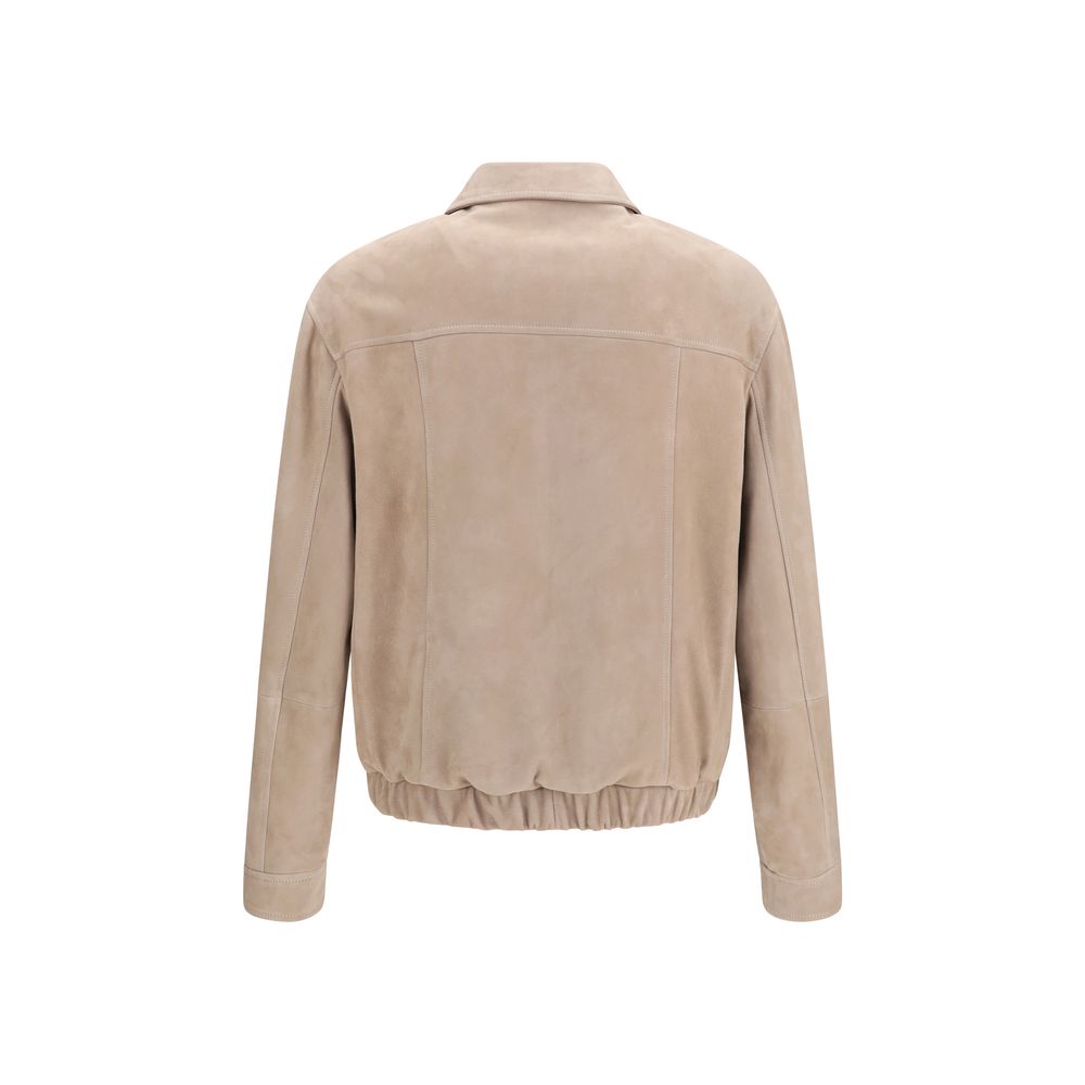 Brunello Cucinelli Beige Calf Leather Bos Taurus Leather Jacket