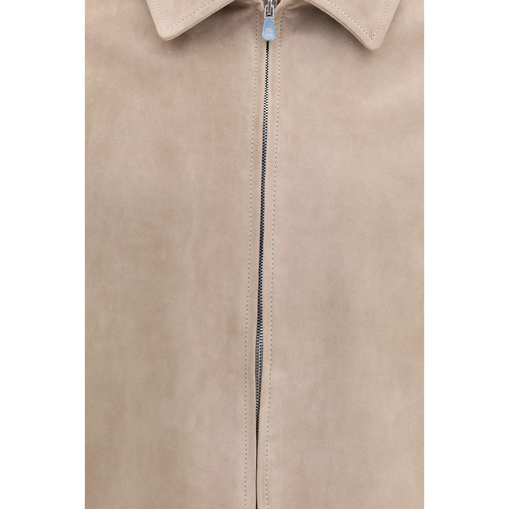 Brunello Cucinelli Beige Calf Leather Bos Taurus Leather Jacket
