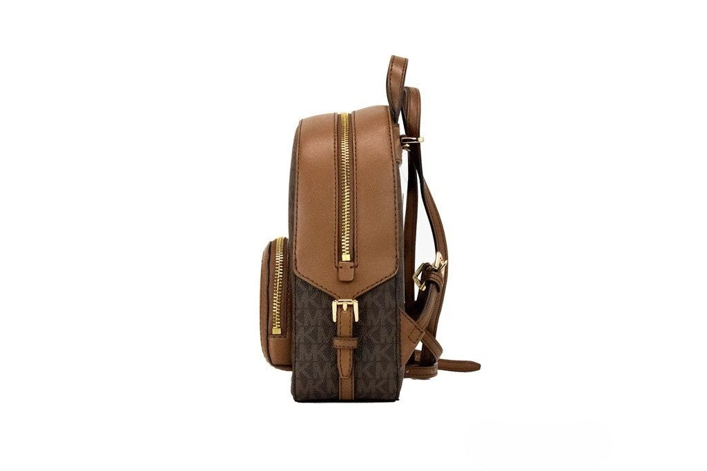Michael Kors Jaycee Mini XS Brown Signature PVC Zip Pocket Shoulder Backpack Bag