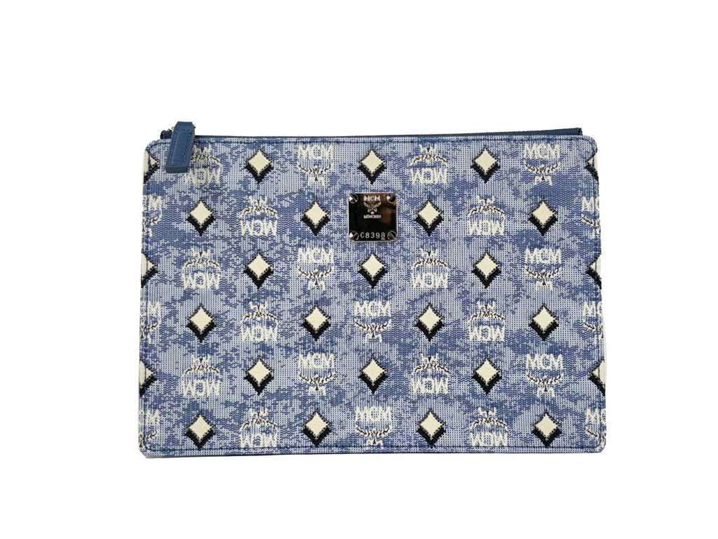 MCM Aren Flat Pouch Denim Crossbody Bag