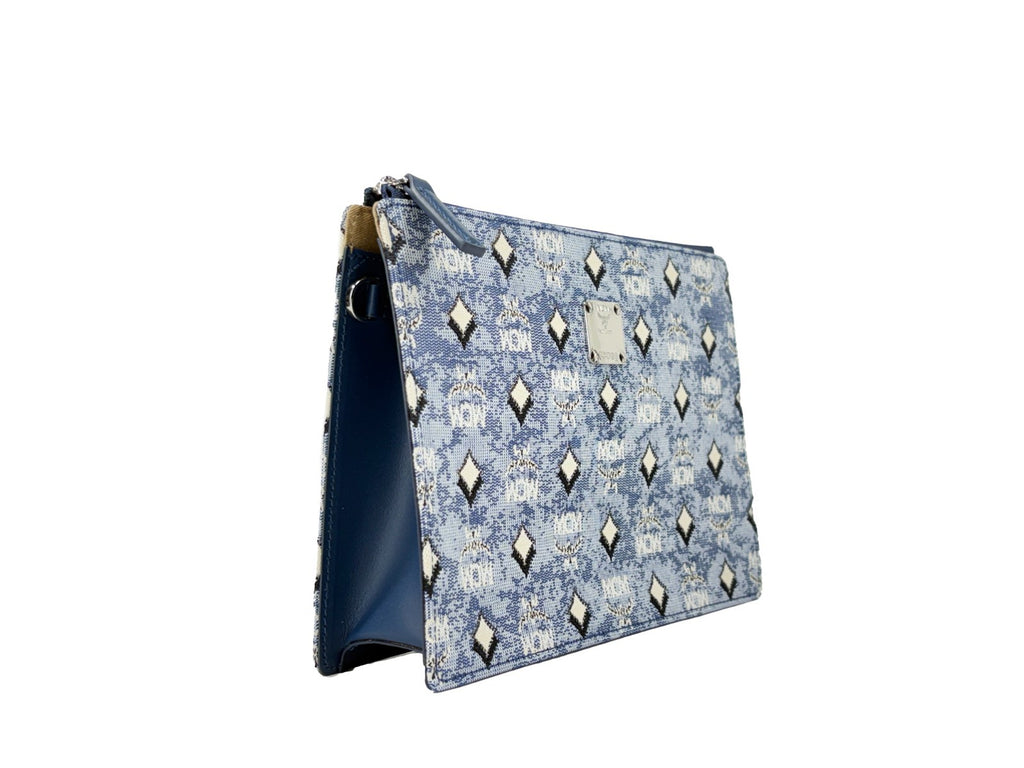 MCM Aren Flat Pouch Denim Crossbody Bag
