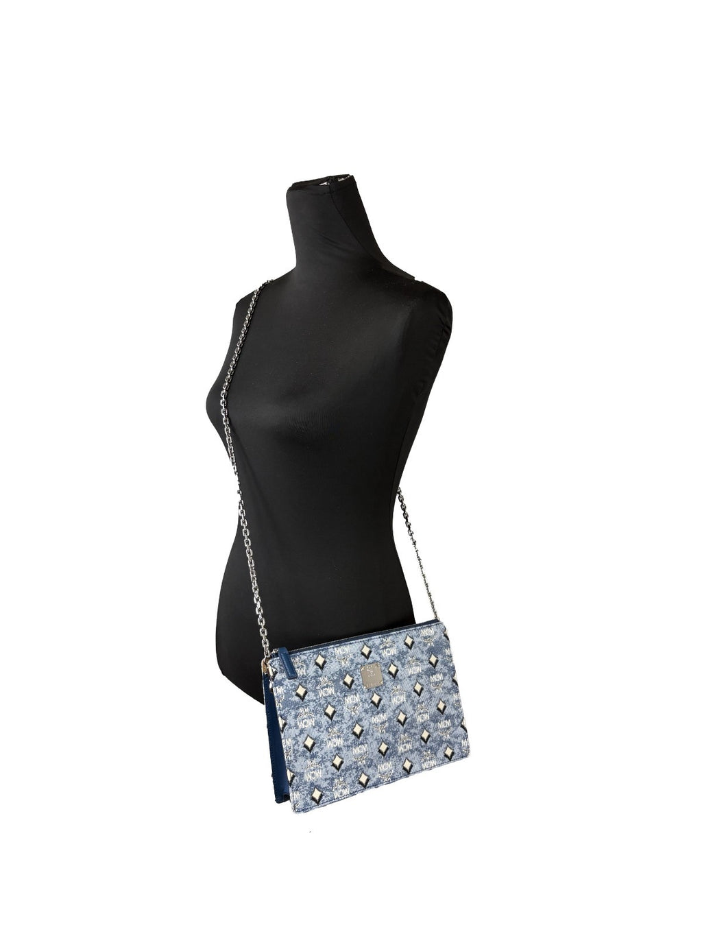 MCM Aren Flat Pouch Denim Crossbody Bag