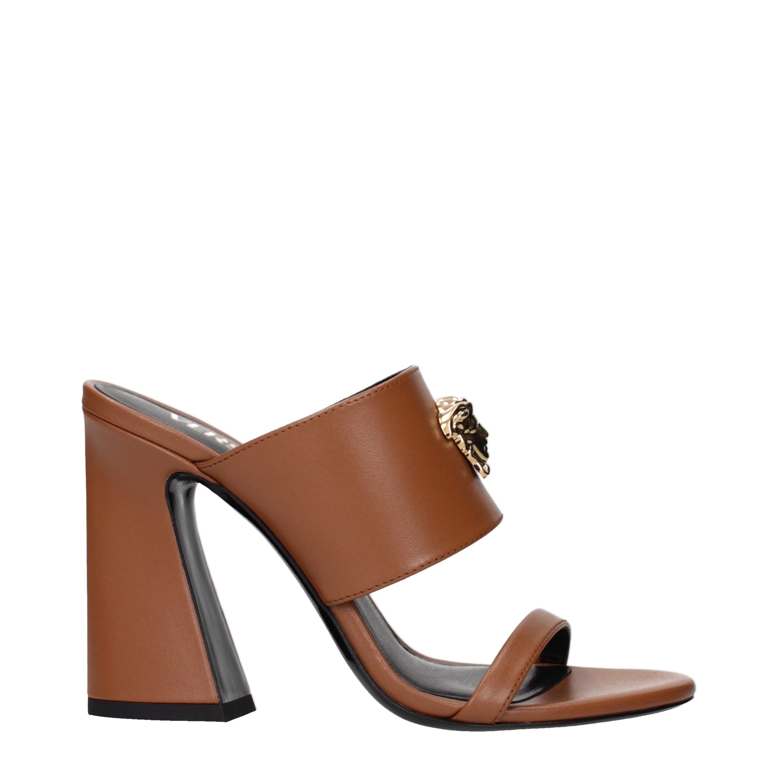 Versace Brown Leather Stiletto Heel Sandals