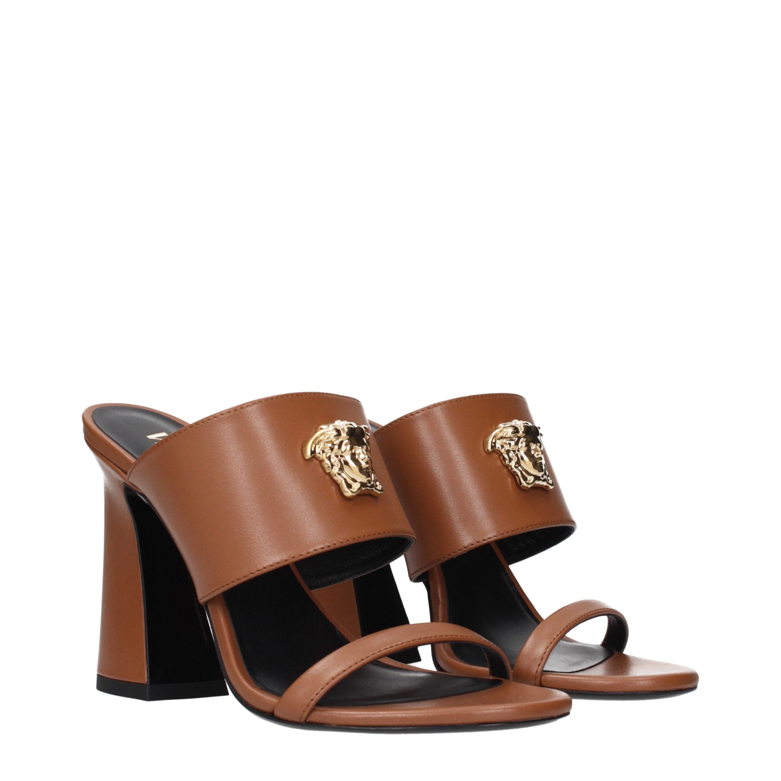 Versace Brown Leather Stiletto Heel Sandals