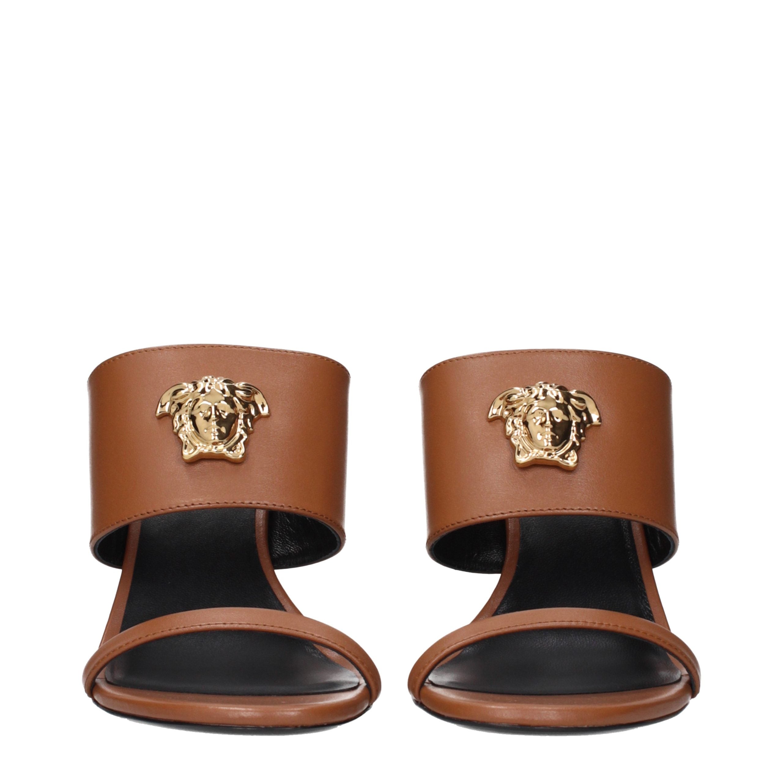 Versace Brown Leather Stiletto Heel Sandals