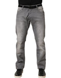GF Ferre Gray Washed Mid Waist Straight Men Denim Trouser Jeans