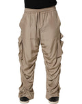 Dolce & Gabbana Brown Ruched Cargo Parachute Men Jogger Pants