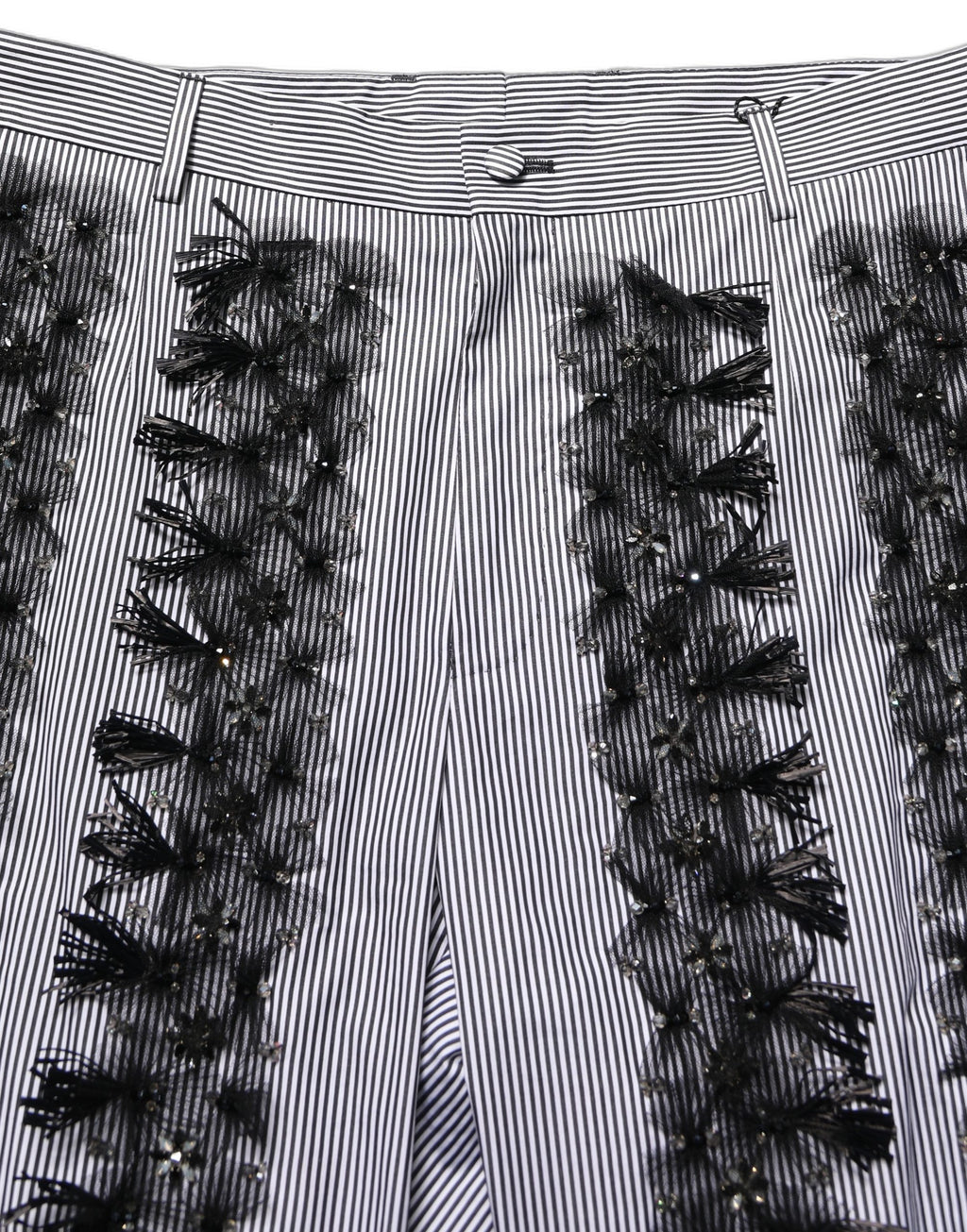 Dolce & Gabbana BlackGray Pinstripe Embellished Trouser Pants