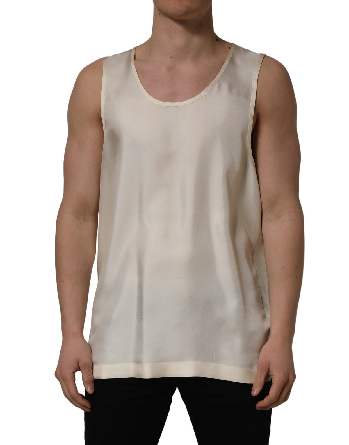 Dolce & Gabbana Off White Silk Sleeveless Tank Top T-shirt